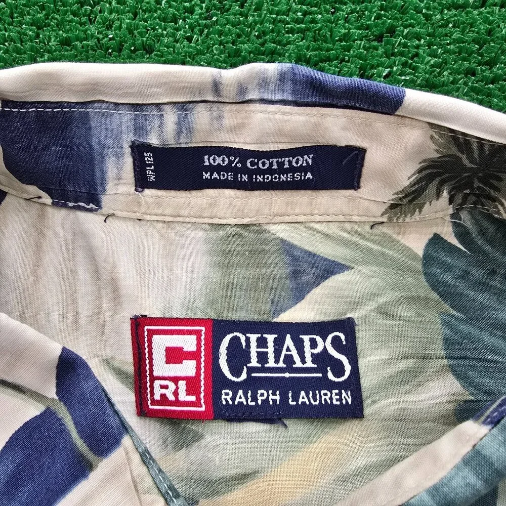 Chaps Ralph Lauren Shirt Mens 3XL Floral Button‎ Up Vintage Y2K Hawaiian Beach